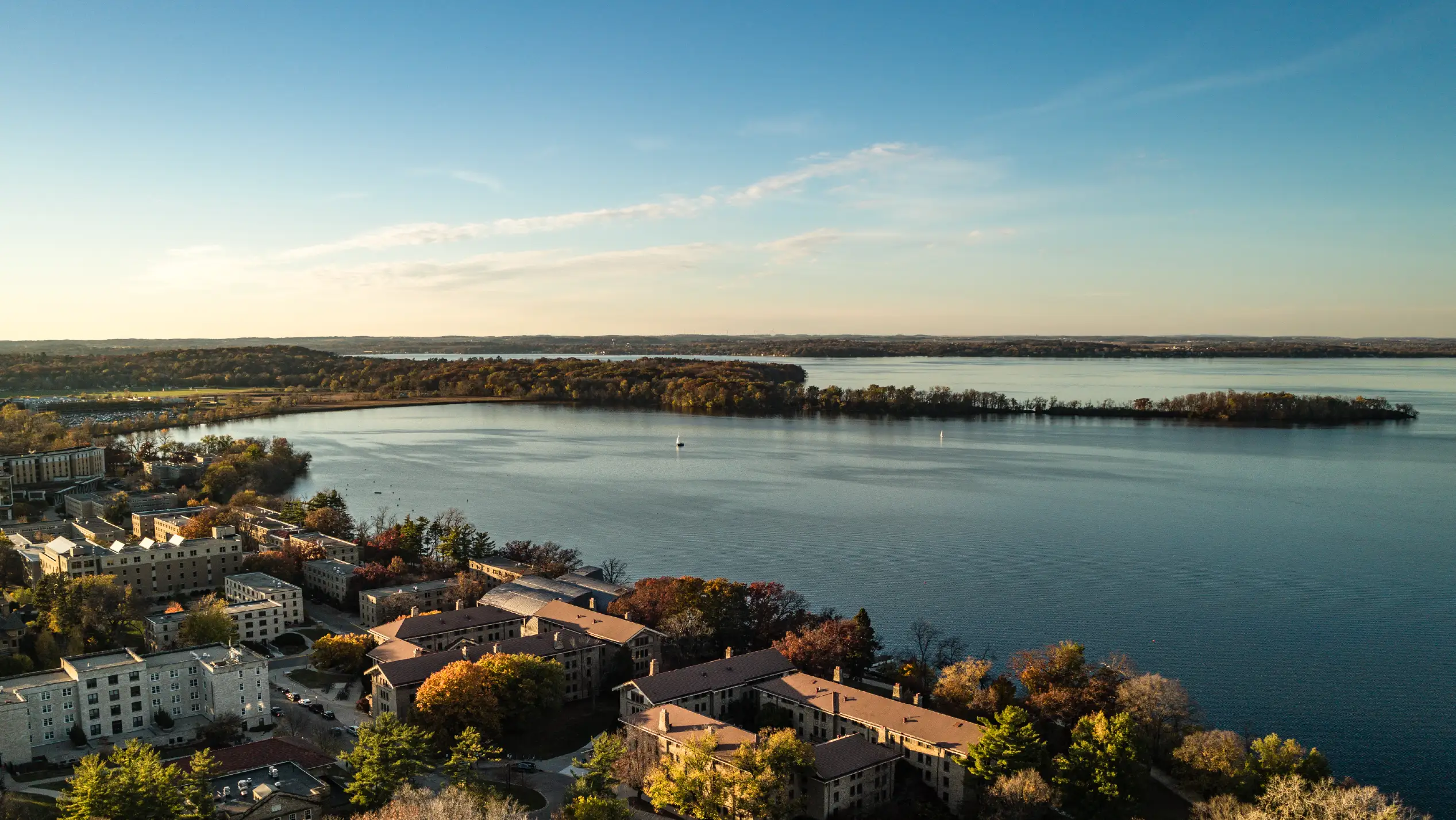 Aerial view overlooking the UW–Madison Lakeshore Nature Preserve.