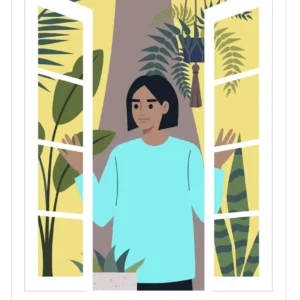 Illustration of a person opening apartment windows.