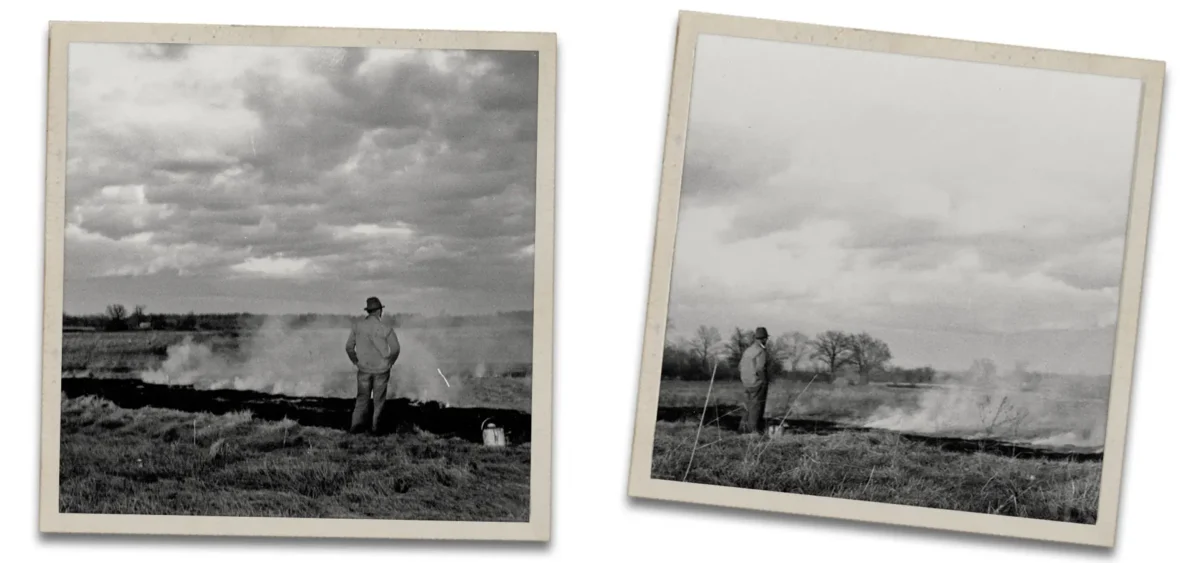 Leopold conducting a prescribed burn on the prairie.