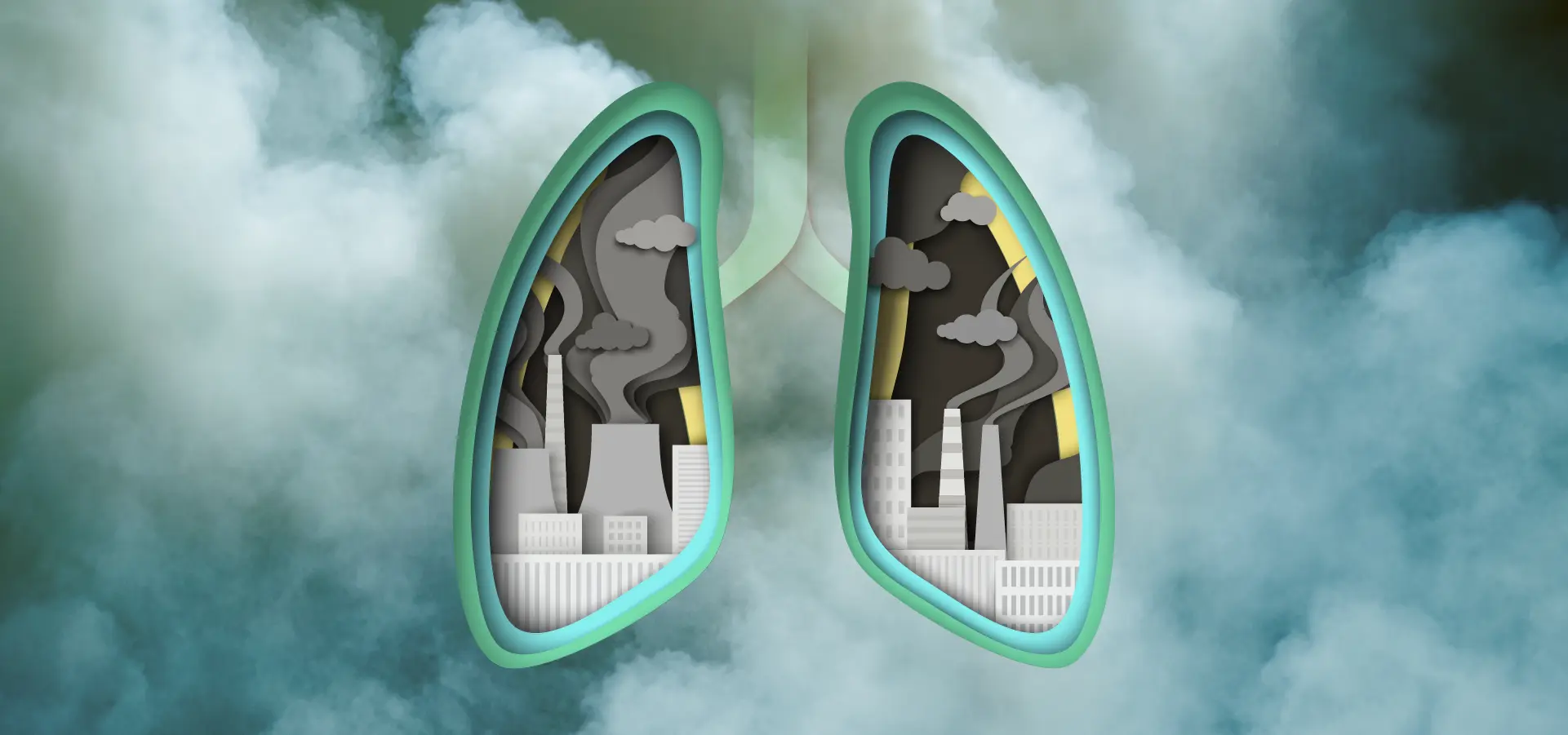 Illustration of industrial pollution inside of abstract lungs