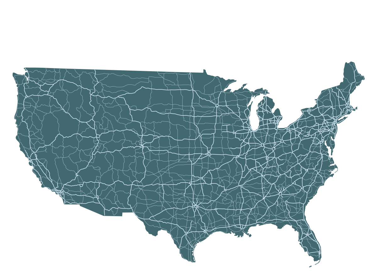 US map with pins dropped.