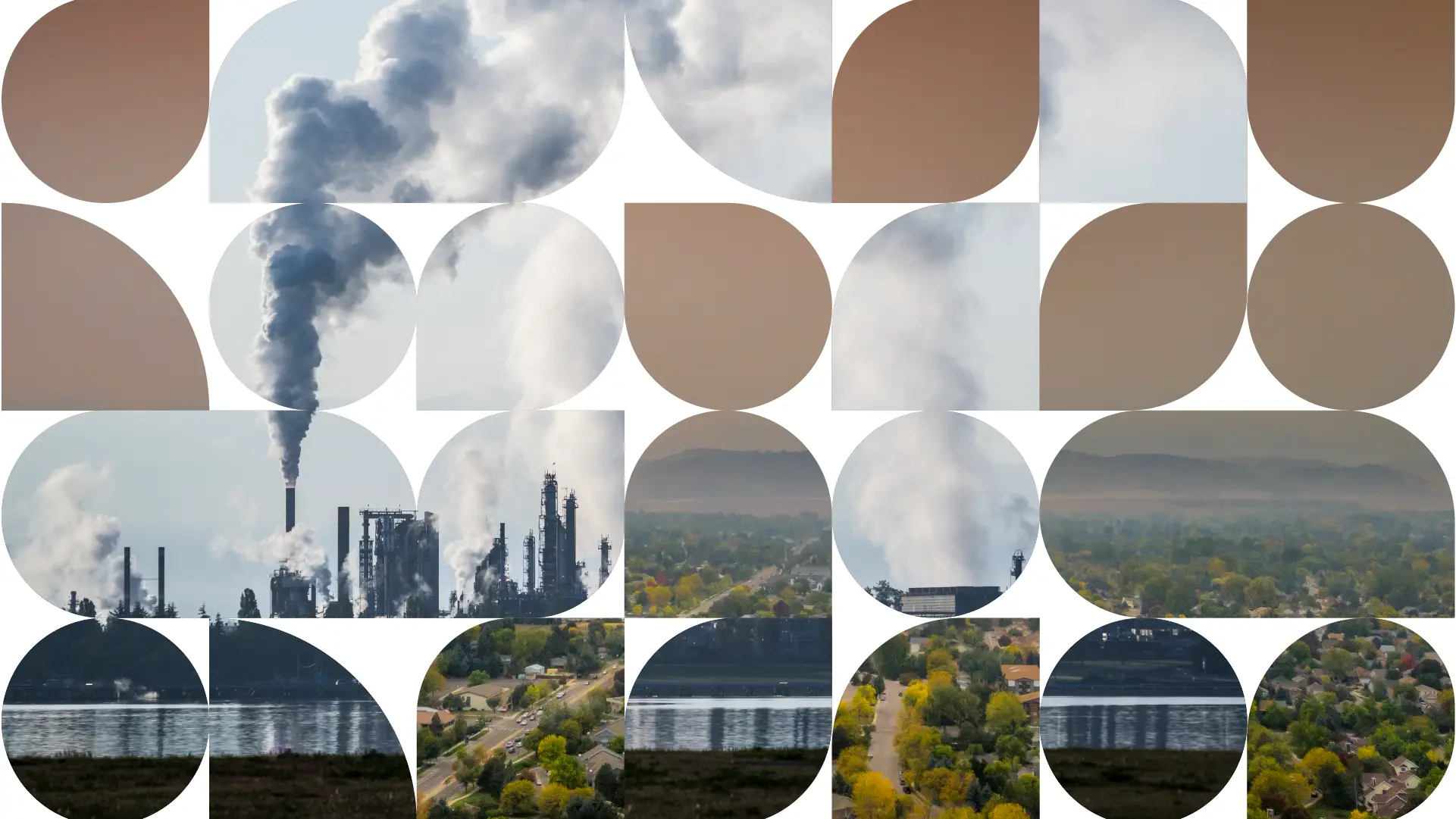 Composite image of hazy wildfire smoke and industrial pollution