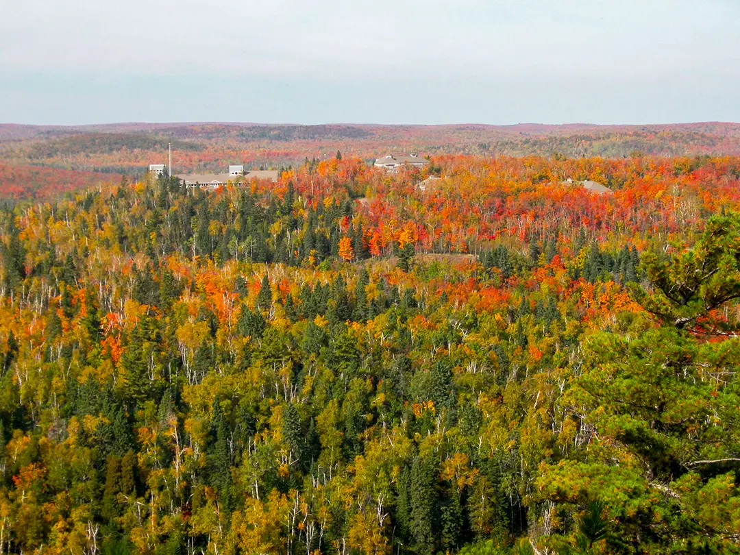 Overlooking the Wolf Ridge ELC campus during peak fall colors