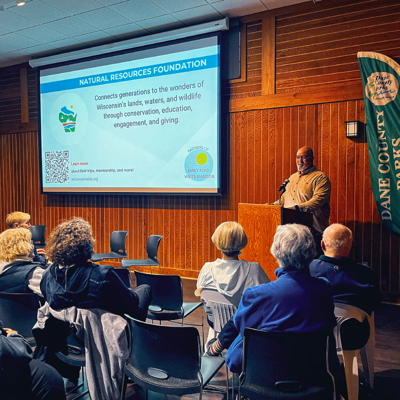 4.	Christopher Kilgour, Nelson Institute community outreach manager, introduced Emily Ford and the films. Photo by Chelsea Rademacher