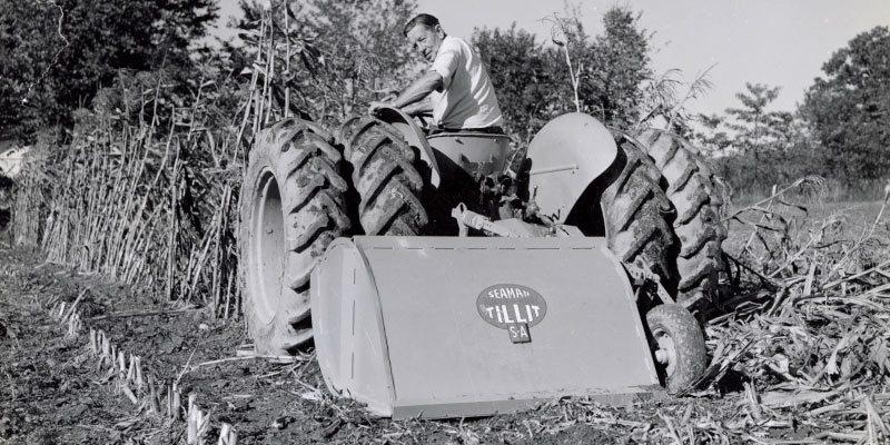 Bromfield demonstrates the Seaman rotary tiller Photo Credit: Courtesy of Ohio Department of Natural Resources and The Ohio State University Libraries