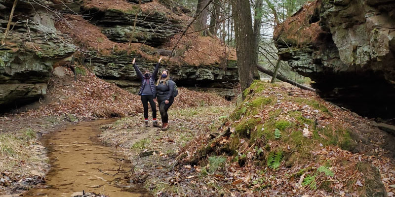 A field trip to Upham Woods to take stock of the landscape for a restoration ecology class project. Photo credit: Alli Wenman