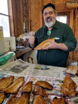 In his home on the LeechReservation in Ball Club, Minnesota, Frank Bibeau can often be found processing wild rice and smoking whitefish. Photo courtesy of Frank Bibeau