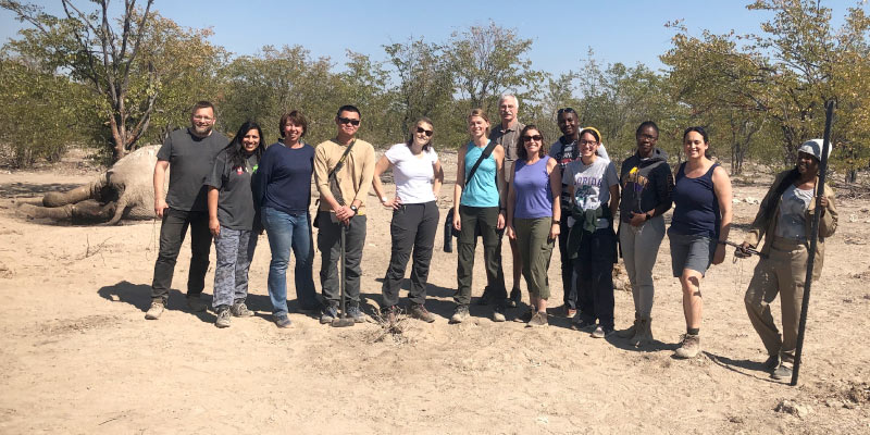 Turner and her anthrax research group in 2019 in Namibia. Photo courtesy of Wendy Turner