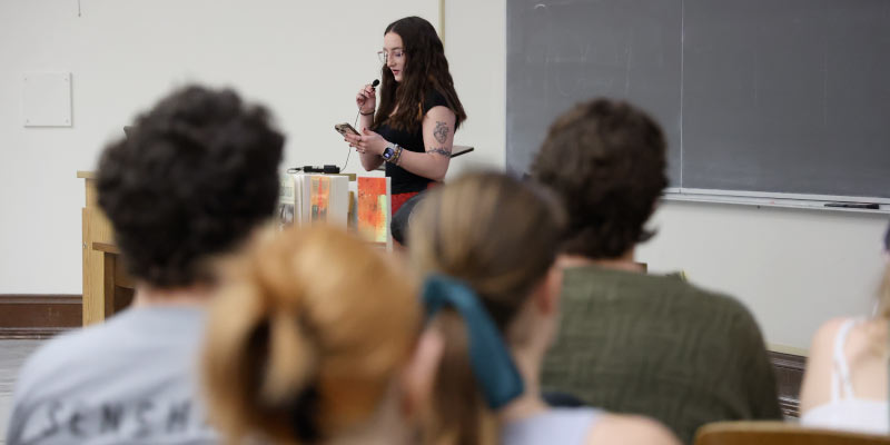 Reading poetry during the eco poetry event.