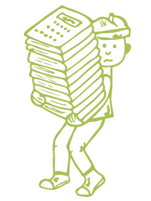 Person holding newspaper stack