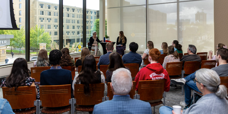 Tia Nelson speaks to graduating Nelson Institute students at a special event on Friday, May 1. Photo by Hedi LaMarr Rudd