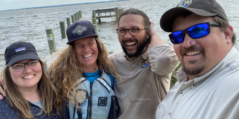 Conaway with Ashley Gries and U.S. Fish and Wildlife Service project partners on Lake Winneconne. Photo courtesy of Jessie Conaway