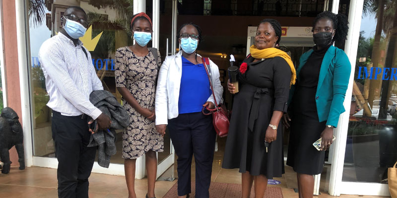 From left to right: Deo Okur from airqo, Dorothy Lsoto, Jennifer (senior environmental officer), Monica (senior environmental officer) and Eunice (legal officer) from NEMA.