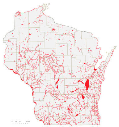 Waters classified as 'Impaired' under the Clean Water Act. Credit: UW–Madison Cartography Lab
