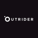 Outrider logo on black with a small circle outside of a large circle