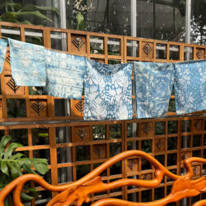 Samples from Holwerda’s 2024 print and dye class on display at last year’s Earth Fest. Photo by Laila Smith