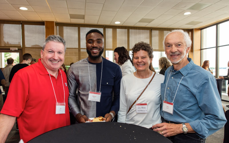 L-R: Graduate student advisor Jim Miller, environmental conservation graduate student Peter Okoro, land resources alumna Jill Baum, and former Nelson Institute public information manager Tom Sinclair. Photo credit: Ingrid Laas