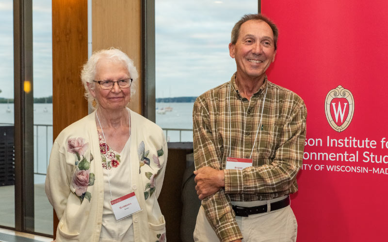 In his remarks, Paul Robbins acknowledged two long-serving members of the Nelson community: academic program advisor emeritus Barbara Borns and professor Steve Ventura. Photo credit: Ingrid Laas