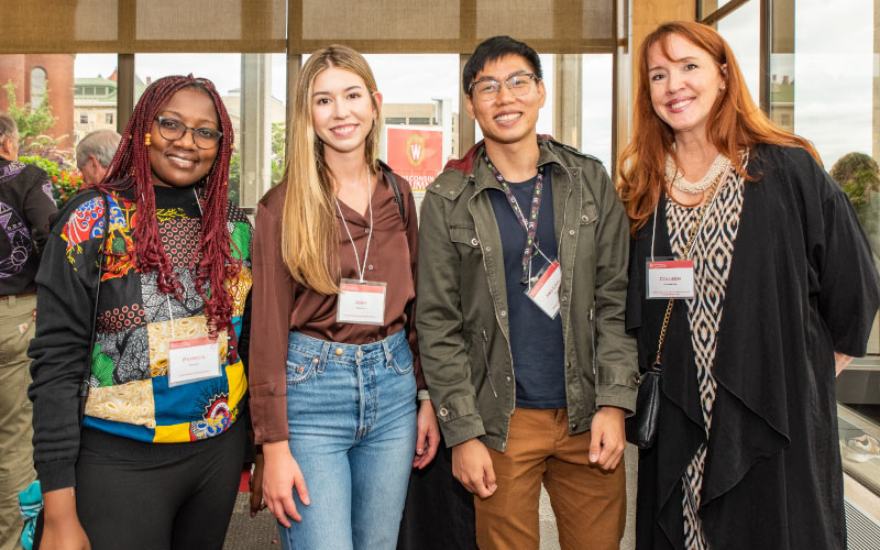 L-R: Graduate students Patricia Fraley, Abby Tekiela, and Jing Ling Tan with Colleen Godfriaux, associate dean for administration. Photo credit: Ingrid Laas