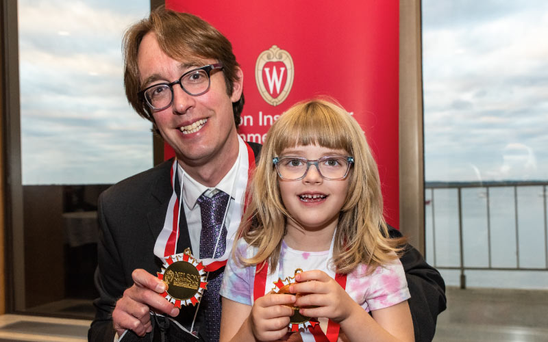 Will Brockliss, who was honored with the Bradshaw Knight Professor of the Environmental Humanities, shares a moment with his daughter, Bridget. Photo credit: Ingrid Laas