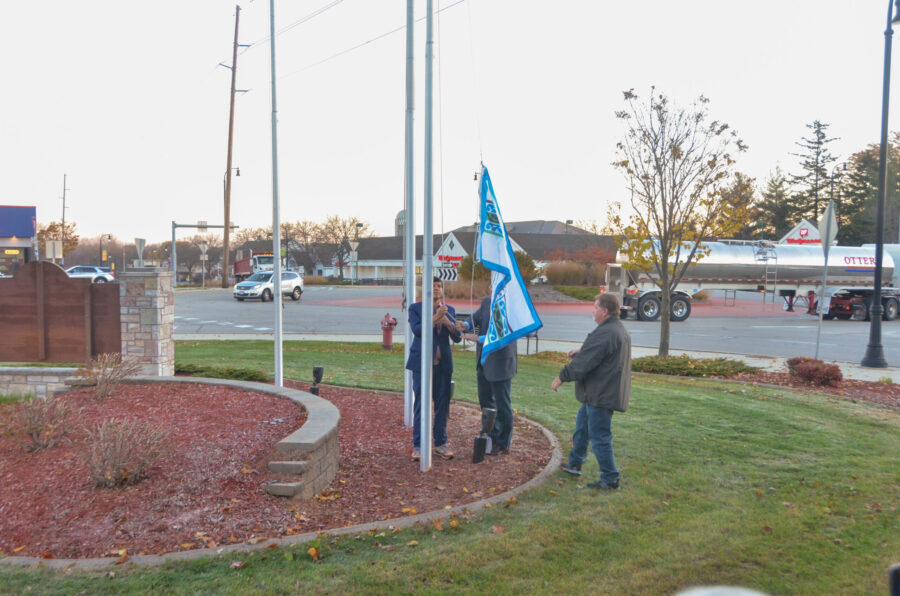 November: In honor of Native American Heritage Month, the Village of Waunakee raises the Ho-Chunk Nation of Wisconsin flag and installs new emblems on a welcome sign — efforts made possible by a partnership with UniverCity Year. Photo by Abigail Becker