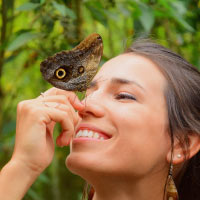 Butterfly landing on Sanchez-Mora's nose. Photo courtesy of Angelica Sanchez-Mora