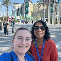 Atapattu (right) and PhD student Nova Tebbe (left) at the COP 28 conference. Photo courtesy of Sumudu Attapatu