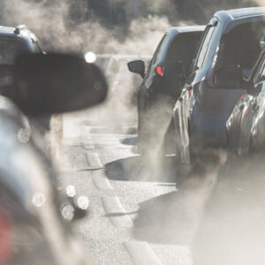 Traffic jam with exhaust pollution