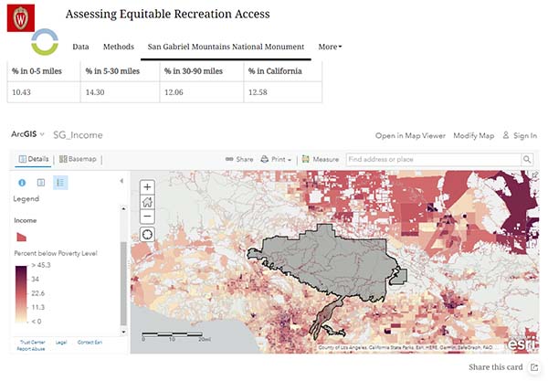 Screenshot of map showing lack of equitable access to recreation areas