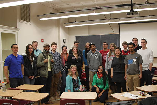 Group photo of Community Environmental Scholars Program students in a classroom