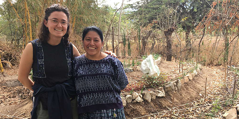 CHE student Anika Rice with a leader of Qachuu Aloom, a seed-saving organization in Rabinal, Baja Verapaz